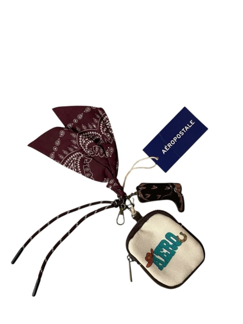 NWT•Aeropostale Bandana, Boot & pouch Purse Charm/Keychain. Measurements in pics